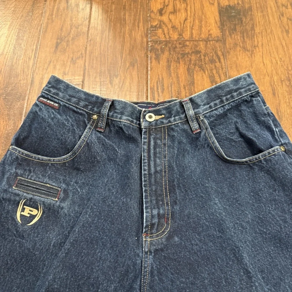 Vintage Phat Farm Jeans Mens 32x34 Blue White Ombre Script Baggy Y2K Streetwear